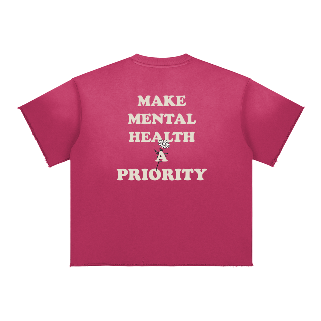Make Mental Health a Priority Faded Raw Edge Pink T-Shirt