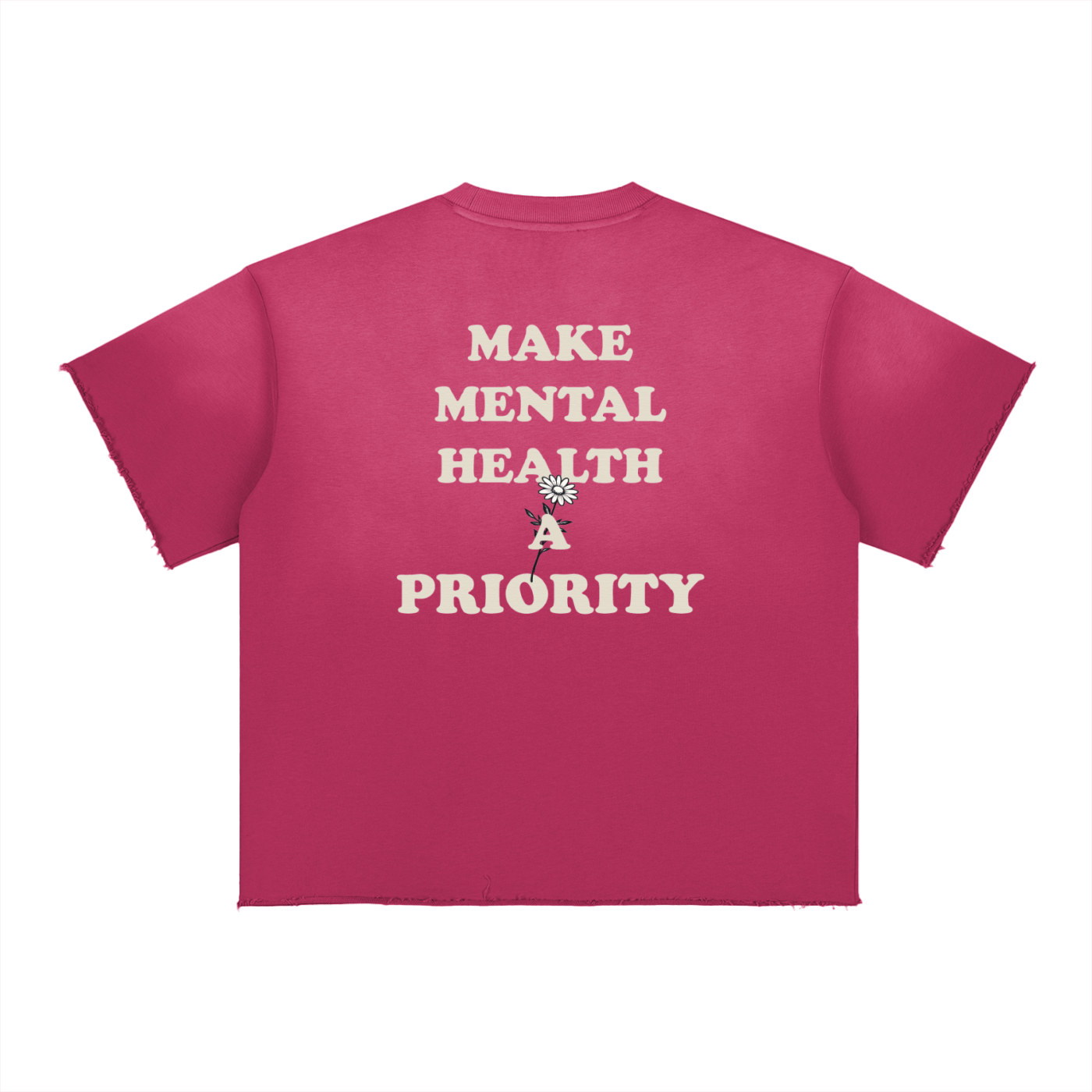 Make Mental Health a Priority Faded Raw Edge Pink T-Shirt